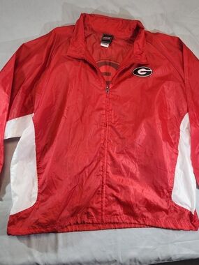 Vintage 1990's Red Windbreaker Jacket with White Panels Georgia Bulldogs UGA XL